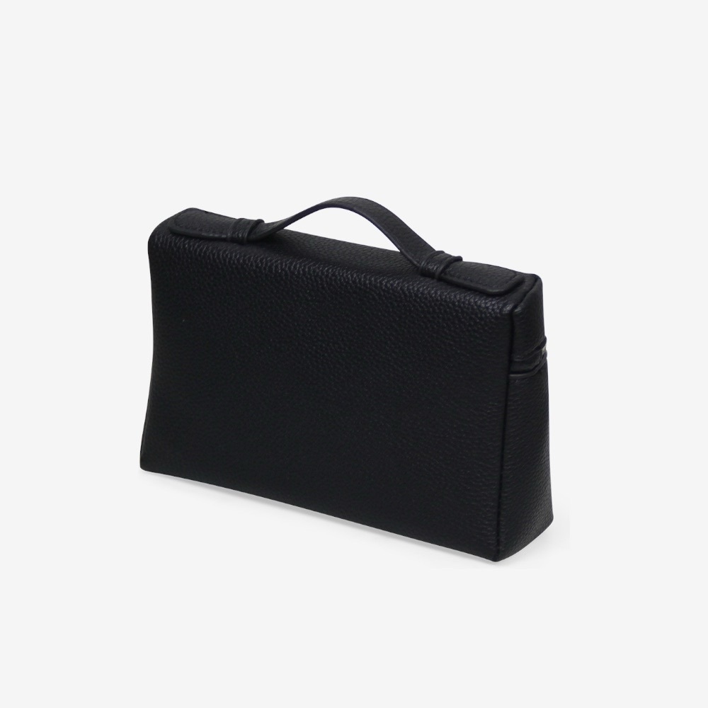 Loro Top Handle Extra Pocket Small Pouch Handbag, Black Grained Faux Leather - Picture 3 of 3